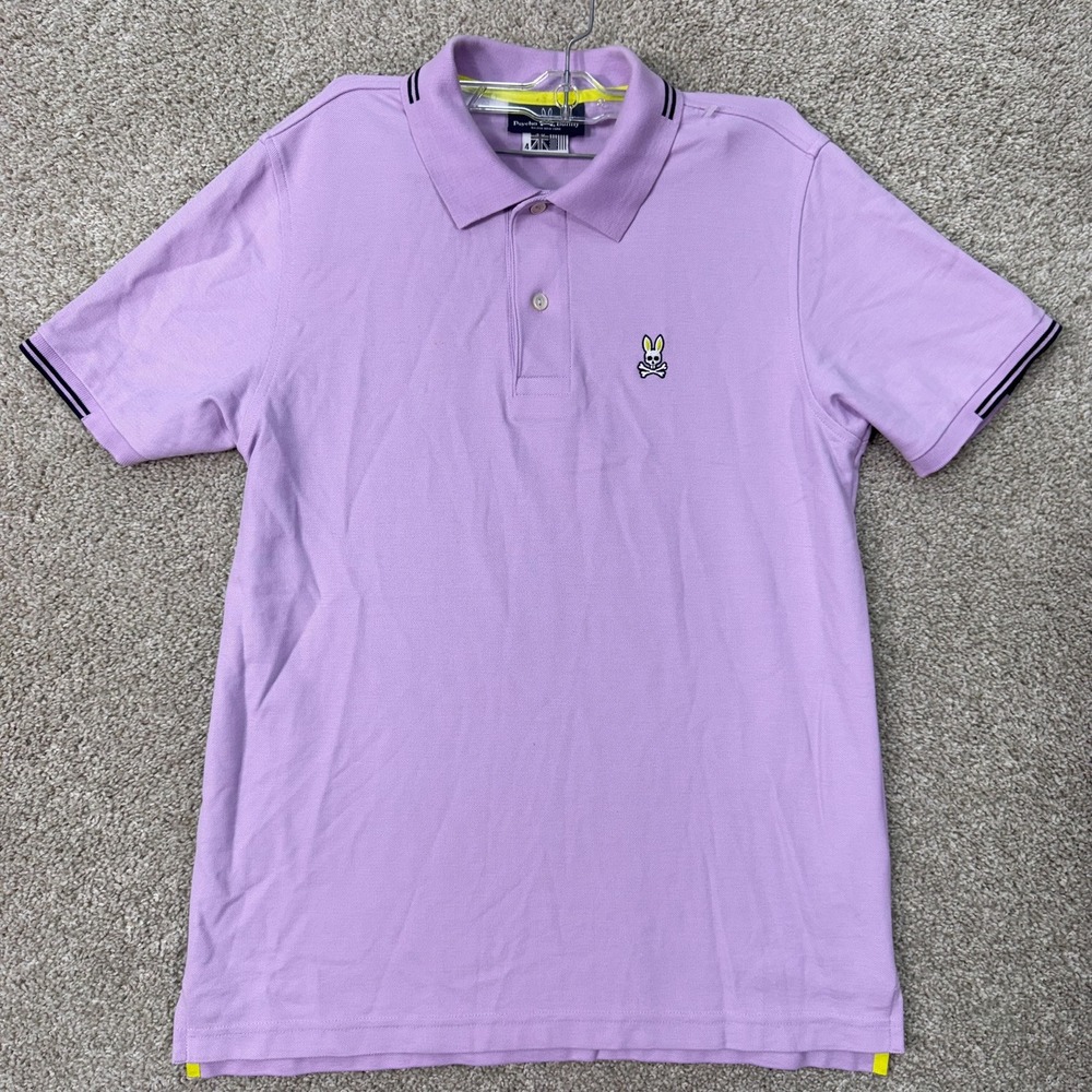 Psycho Bunny Polo Shirt Mens 4 B6K746U1PC Purple Pima Cotton Tipped Logo EUC